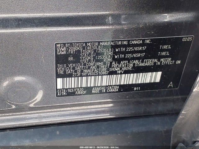 2025 Toyota Rav4 Le მანქანა იყიდება აუქციონზე, vin: 2T3F1RFV6SC510867, აუქციონის ნომერი: 45516613