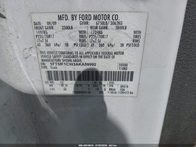 Продажа на аукционе авто 2010 Ford F-150 Stx/xl/xl W/mid-box Prep/xlt/xlt W/mid-box Prep, vin: 1FTMF1CW3AKA59992, номер лота: 45516619