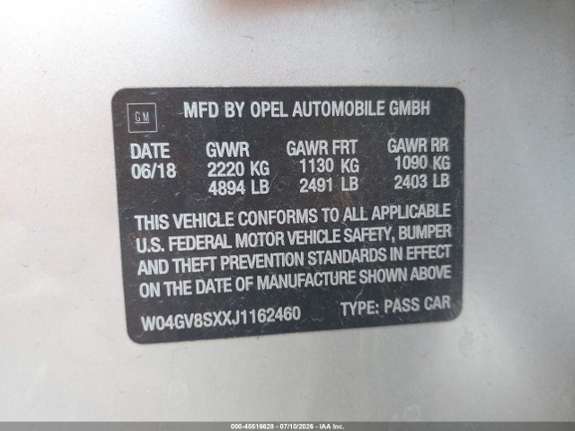 Aukcja sprzedaży 2018 Buick Regal Tourx Essence, vin: W04GV8SXXJ1162460, numer aukcji: 45516628