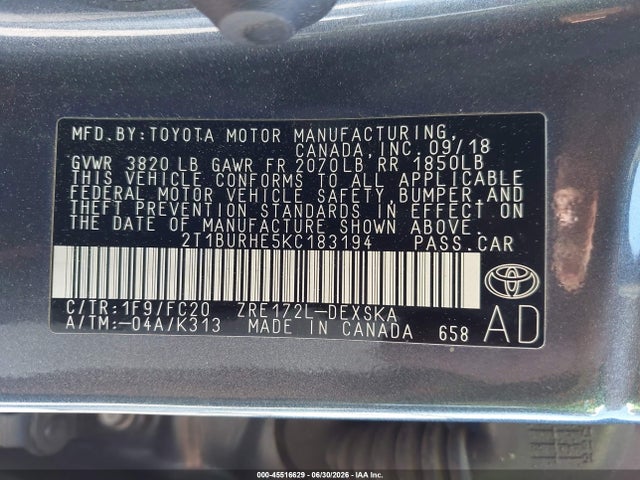 Toyota COROLLA SE 2019 2T1BURHE5KC183194 Image 9