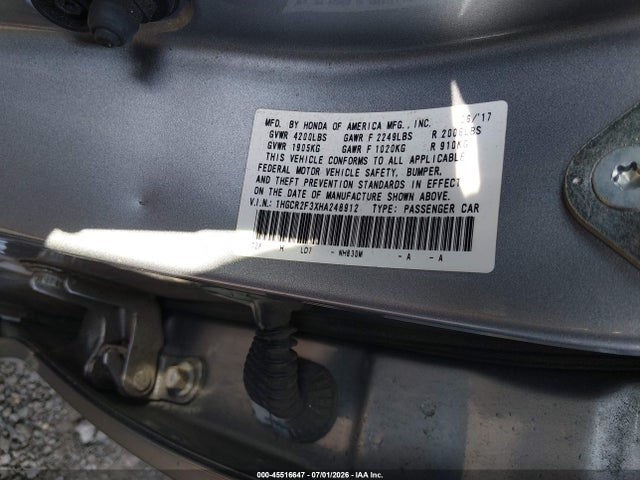 Aukcja sprzedaży 2017 Honda Accord Lx, vin: 1HGCR2F3XHA248912, numer aukcji: 45516647