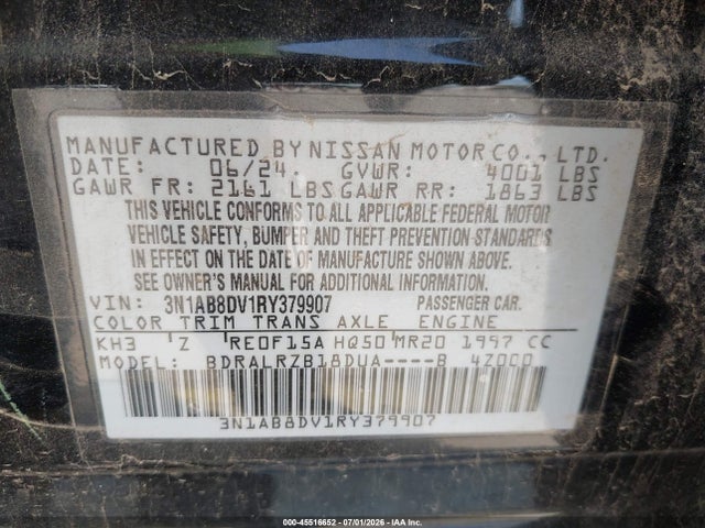 Aukcja sprzedaży 2024 Nissan Sentra Sr Xtronic Cvt, vin: 3N1AB8DV1RY379907, numer aukcji: 45516652