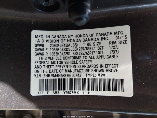 Honda CR-V EX 2015 2HKRM4H58FH650743 Image 9