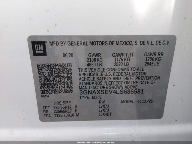 3GNAXSEV4LS686581 Chevrolet Equinox Awd Ls