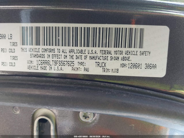 45516688 :رقم المزاد ، 1C6RR6LT9FS567625 vin ، 2015 Ram 1500 Lone Star مزاد بيع