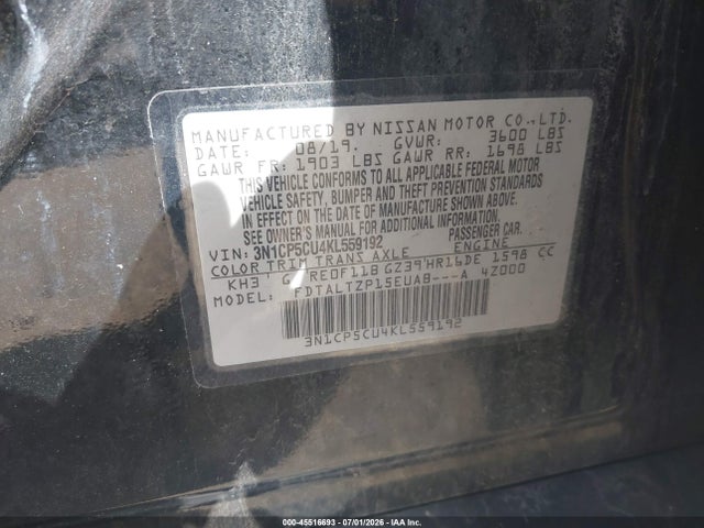 Продажа на аукционе авто 2019 Nissan Kicks Sr, vin: 3N1CP5CU4KL559192, номер лота: 45516693