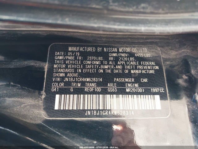 2019 Nissan Rogue Sport Sv მანქანა იყიდება აუქციონზე, vin: JN1BJ1CR4KW628314, აუქციონის ნომერი: 45516696