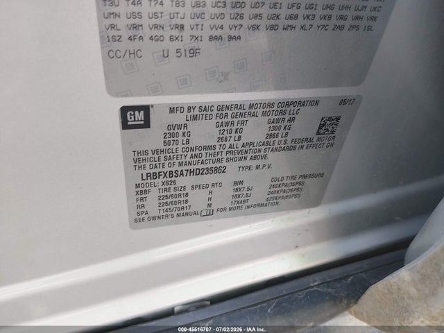 Aukcja sprzedaży 2017 Buick Envision Essence, vin: LRBFXBSA7HD235862, numer aukcji: 45516707