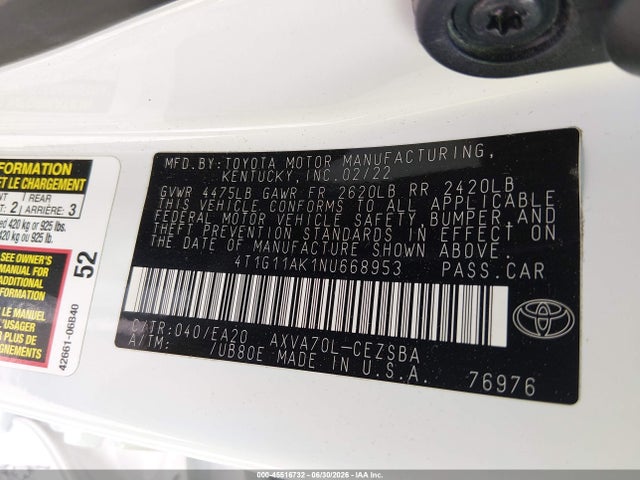 Toyota CAMRY SE 2022 4T1G11AK1NU668953 Image 9