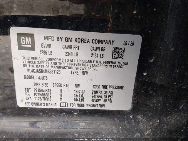 Продажа на аукционе авто 2021 Buick Encore Fwd Preferred, vin: KL4CJASB4MB321123, номер лота: 45516737