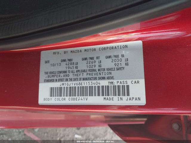 Aukcja sprzedaży 2014 Mazda Mazda6 I Touring, vin: JM1GJ1V68E1153404, numer aukcji: 45516753