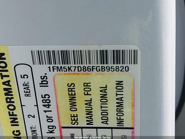 2015 Ford Explorer Xlt მანქანა იყიდება აუქციონზე, vin: 1FM5K7D86FGB95820, აუქციონის ნომერი: 45516794