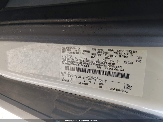 1FBZX2ZMXJKB42788 Ford Transit-350 Xl/xlt