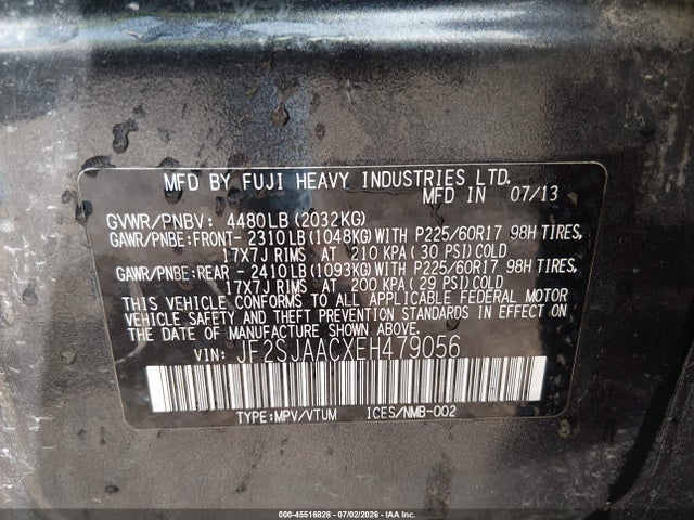 2014 Subaru Forester 2.5i მანქანა იყიდება აუქციონზე, vin: JF2SJAACXEH479056, აუქციონის ნომერი: 45516828