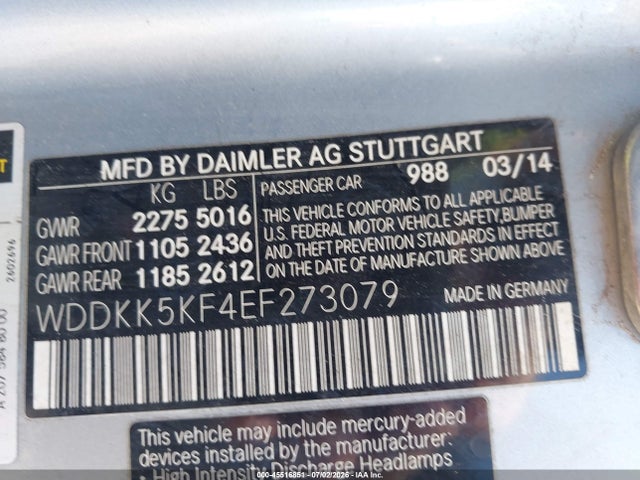 Aukcja sprzedaży 2014 Mercedes-benz E 350, vin: WDDKK5KF4EF273079, numer aukcji: 45516851