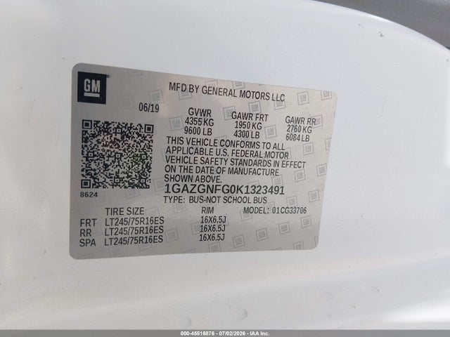 Chevrolet Express 3500 Ls 2019 1GAZGNFG0K1323491 Image 9