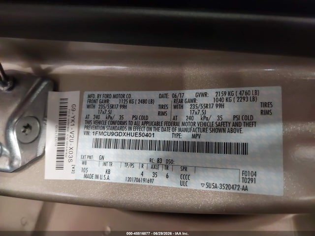 Ford ESCAPE SE 2017 1FMCU9GDXHUE50401 Image 9