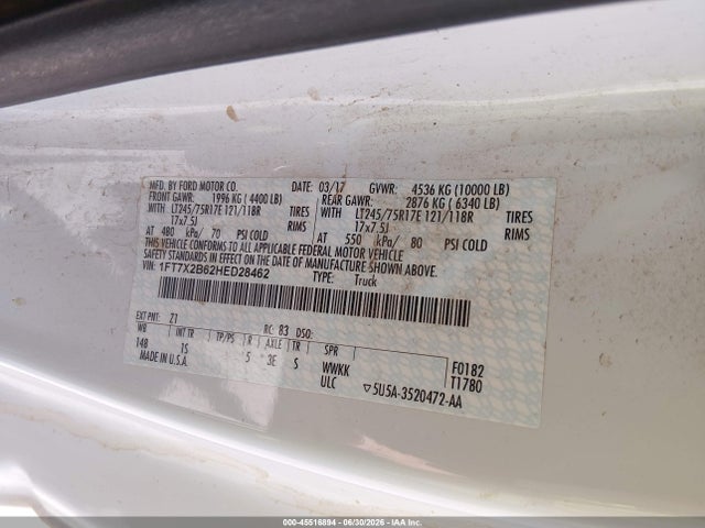 1FT7X2B62HED28462 Ford F-250 Lariat/xl/xlt