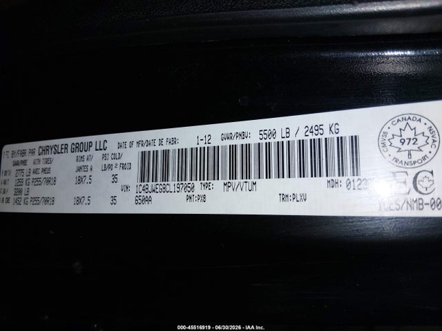 Продаж на аукціоні авто 2012 Jeep Wrangler Unlimited Sahara, vin: 1C4BJWEG8CL197050, номер лоту: 45516919