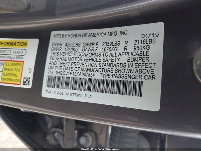 1HGCV1F13KA047834 Honda ACCORD LX