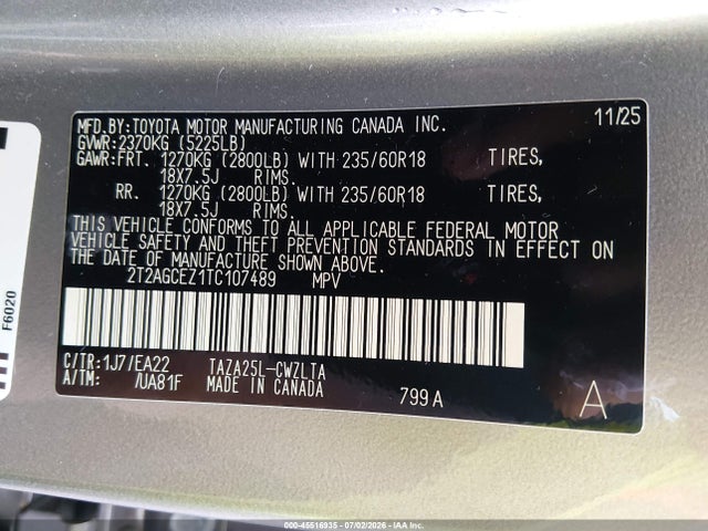 Продаж на аукціоні авто 2026 Lexus Nx 350, vin: 2T2AGCEZ1TC107489, номер лоту: 45516935