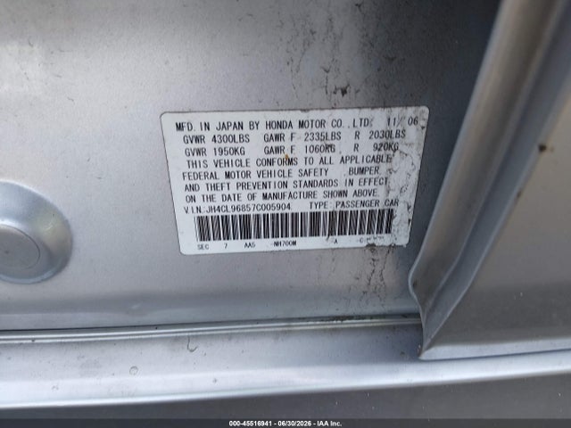 Aukcja sprzedaży 2007 Acura Tsx, vin: JH4CL96857C005904, numer aukcji: 45516941