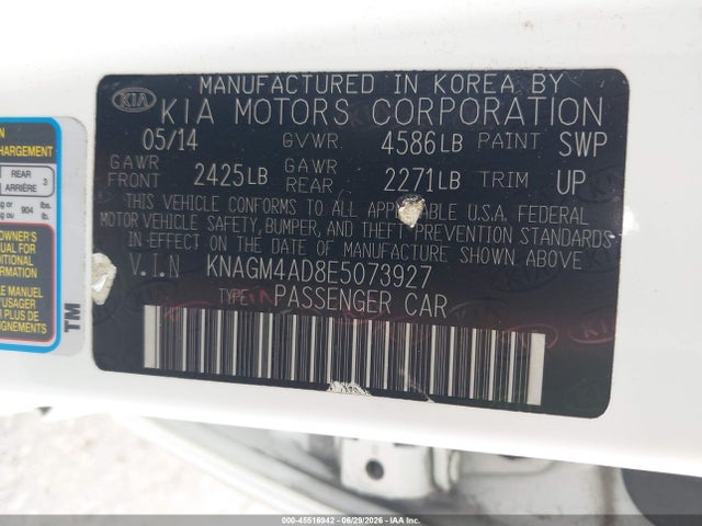 Aukcja sprzedaży 2014 Kia Optima Hybrid Lx, vin: KNAGM4AD8E5073927, numer aukcji: 45516942