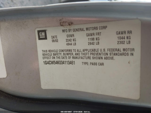 2003 Buick Park Avenue მანქანა იყიდება აუქციონზე, vin: 1G4CW54K034113461, აუქციონის ნომერი: 45516957