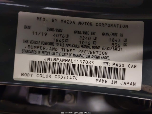 2020 Mazda Mazda3 Premium Package მანქანა იყიდება აუქციონზე, vin: JM1BPANM6L1157083, აუქციონის ნომერი: 45516989