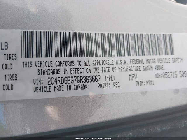 Dodge Grand Caravan Se Plus 2016 2C4RDGBG7GR363667 Image 9