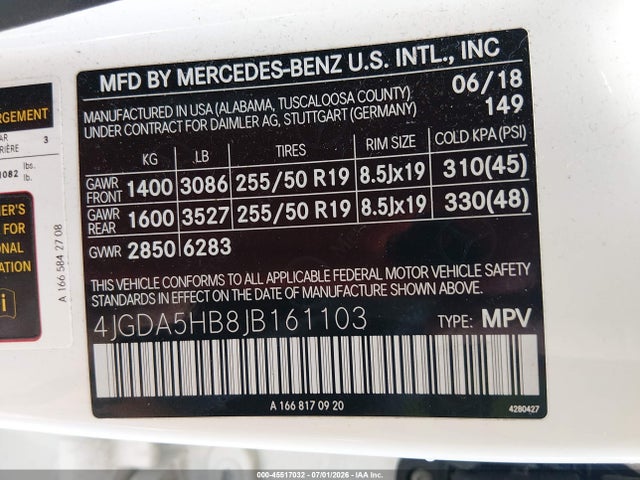 45517032 :رقم المزاد ، 4JGDA5HB8JB161103 vin ، 2018 Mercedes-benz Gle 350 4matic مزاد بيع