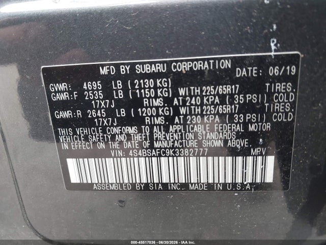 4S4BSAFC9K3382777 Subaru Outback 2.5i Premium