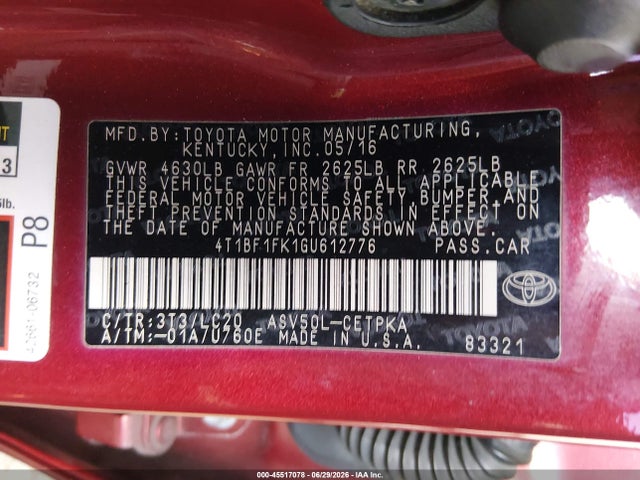 Toyota CAMRY XSE 2016 4T1BF1FK1GU612776 Image 9