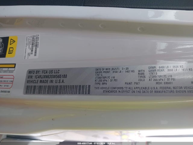 Продажа на аукционе авто 2025 Jeep Wrangler 4xe Willys 4xe, vin: 1C4RJXN63SW565188, номер лота: 45517146