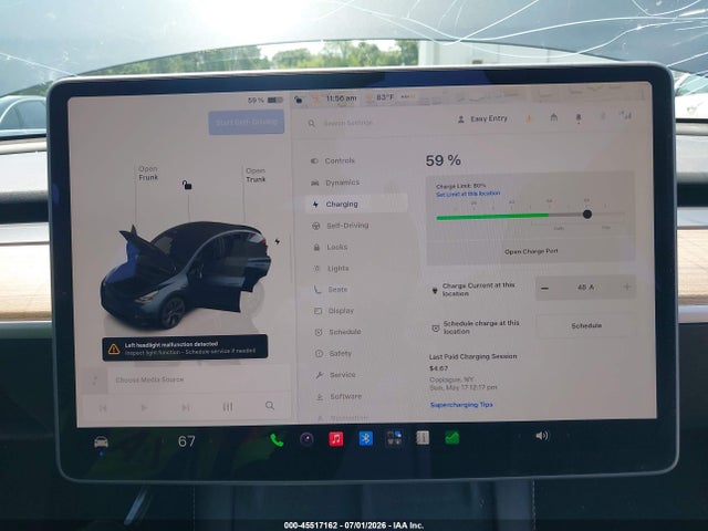 45517162 :رقم المزاد ، 7SAYGDEE5SF284744 vin ، 2025 Tesla Model Y Long Range Dual Motor All-wheel Drive مزاد بيع