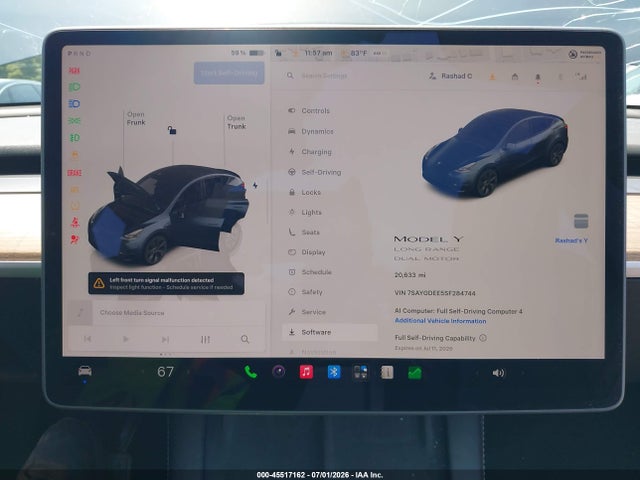 45517162 :رقم المزاد ، 7SAYGDEE5SF284744 vin ، 2025 Tesla Model Y Long Range Dual Motor All-wheel Drive مزاد بيع