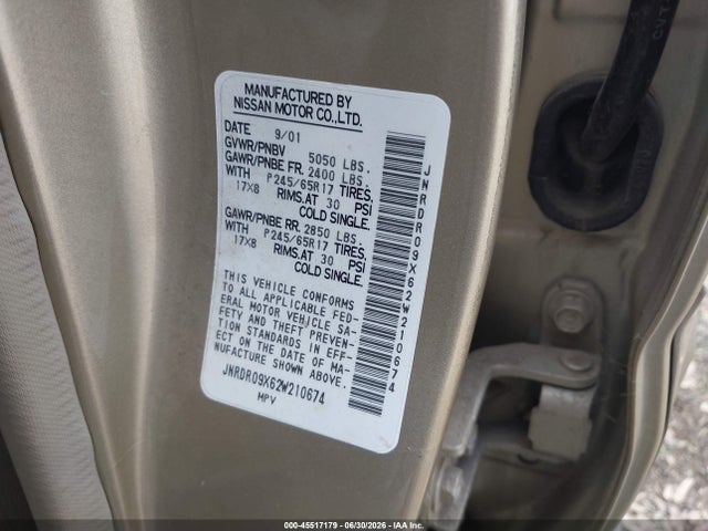 Продаж на аукціоні авто 2002 Infiniti Qx4 Luxury, vin: JNRDR09X62W210674, номер лоту: 45517179