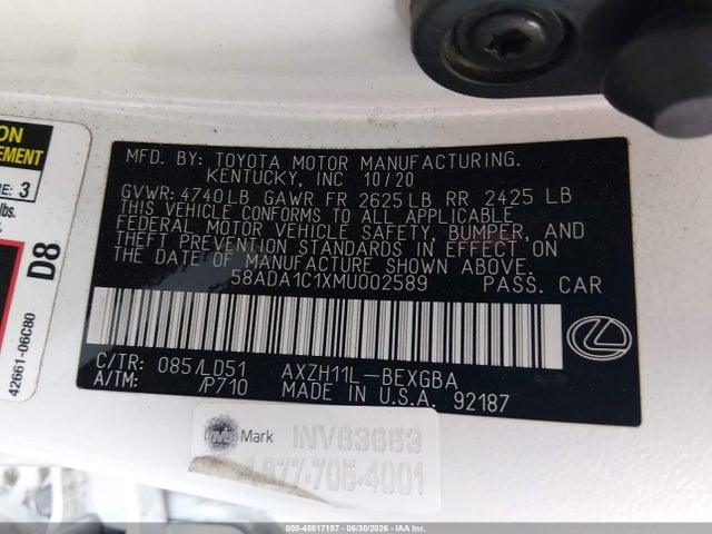 Lexus ES 300H 2021 58ADA1C1XMU002589 Image 9