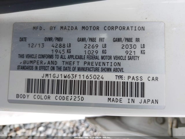 Aukcja sprzedaży 2015 Mazda Mazda6 I Grand Touring, vin: JM1GJ1W63F1165024, numer aukcji: 45517266