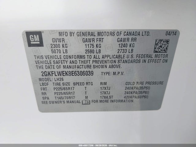 Продажа на аукционе авто 2014 Gmc Terrain Sle-2, vin: 2GKFLWEK8E6306039, номер лота: 45517286