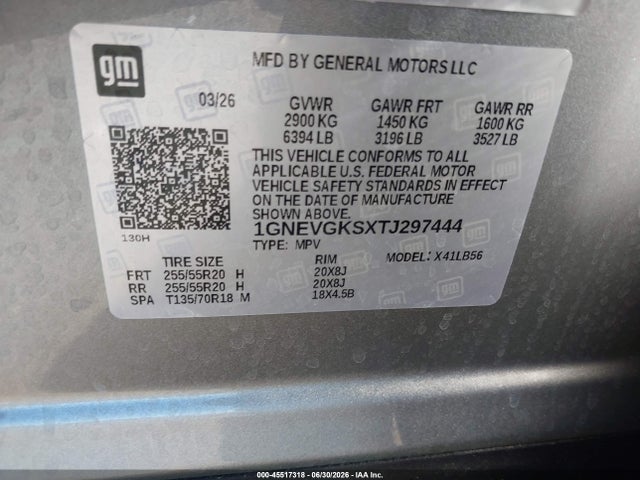 1GNEVGKSXTJ297444 Chevrolet Traverse Awd Lt