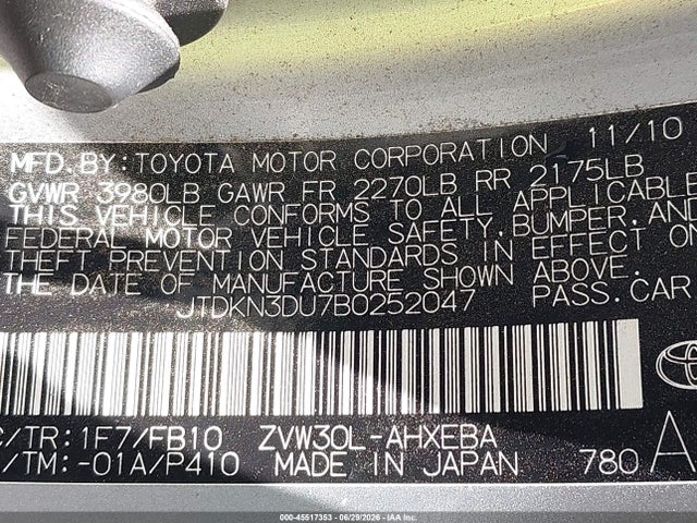 Aukcja sprzedaży 2011 Toyota Prius Two, vin: JTDKN3DU7B0252047, numer aukcji: 45517353