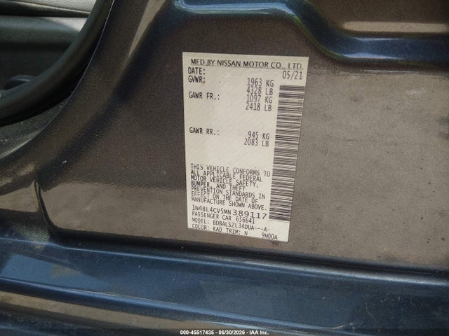 Продажа на аукционе авто 2021 Nissan Altima Sr Fwd, vin: 1N4BL4CV5MN389117, номер лота: 45517435