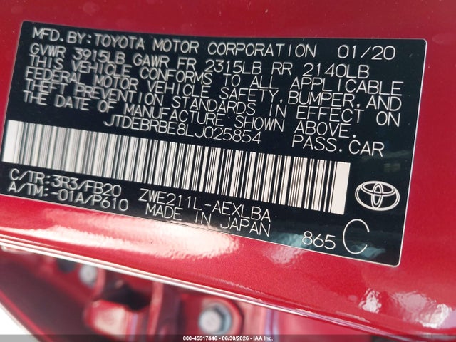 JTDEBRBE8LJ025854 Toyota Corolla Hybrid Le