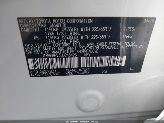 Toyota RAV4 LE 2018 JTMBFREV3JD243425 Image 9