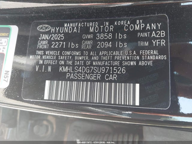 Aukcja sprzedaży 2025 Hyundai Elantra Sel Convenience, vin: KMHLS4DG7SU971526, numer aukcji: 45517472