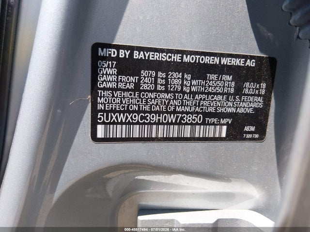 45517494 :رقم المزاد ، 5UXWX9C39H0W73850 vin ، 2017 Bmw X3 Xdrive28i مزاد بيع