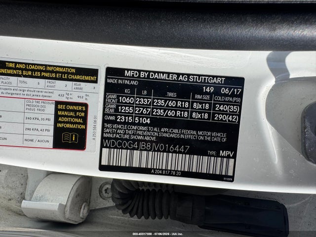 45517558 :رقم المزاد ، WDC0G4JB8JV016447 vin ، 2018 Mercedes-benz Glc 300 مزاد بيع