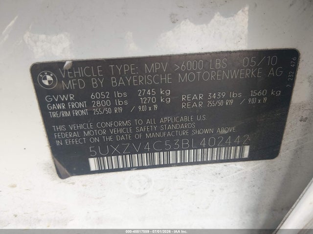 Продаж на аукціоні авто 2011 Bmw X5 Xdrive35i/xdrive35i Premium/xdrive35i Sport Activity, vin: 5UXZV4C53BL402442, номер лоту: 45517559