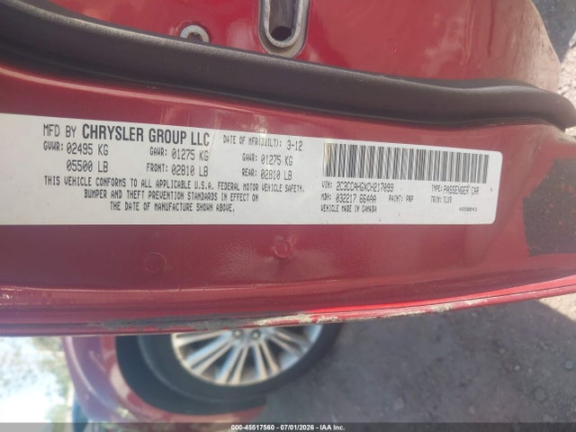Продаж на аукціоні авто 2012 Chrysler 300 Limited, vin: 2C3CCAHGXCH217099, номер лоту: 45517560
